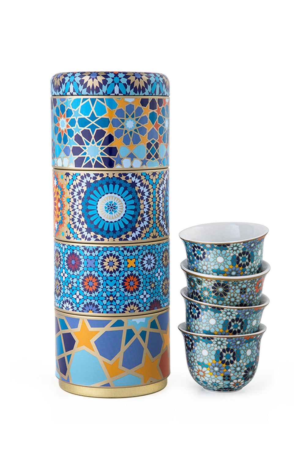 Moucharabieh Tin Box With 4 Coffee Cups - Maison7