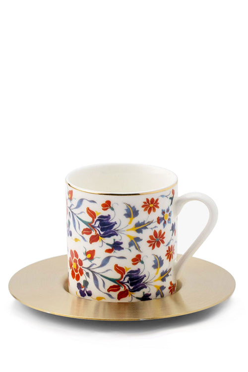 Vintage Floral Espresso Cup with Saucer, Set of 6