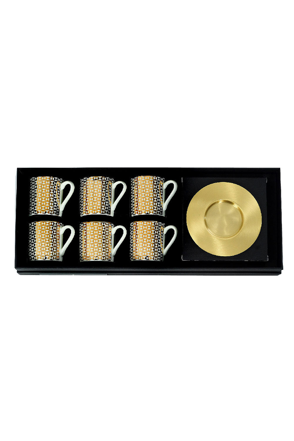 Tri Gold Espresso Cups with Saucer, Set of 6